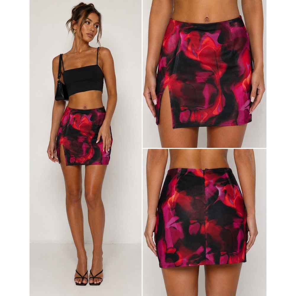 NWT‎ White Fox Boutique To Night Pink Flame Mesh Mini Skirt Side Slit Size M
